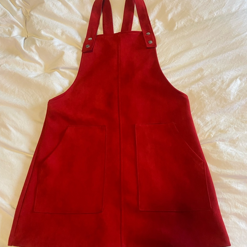 Red Suede Apron with Pockets